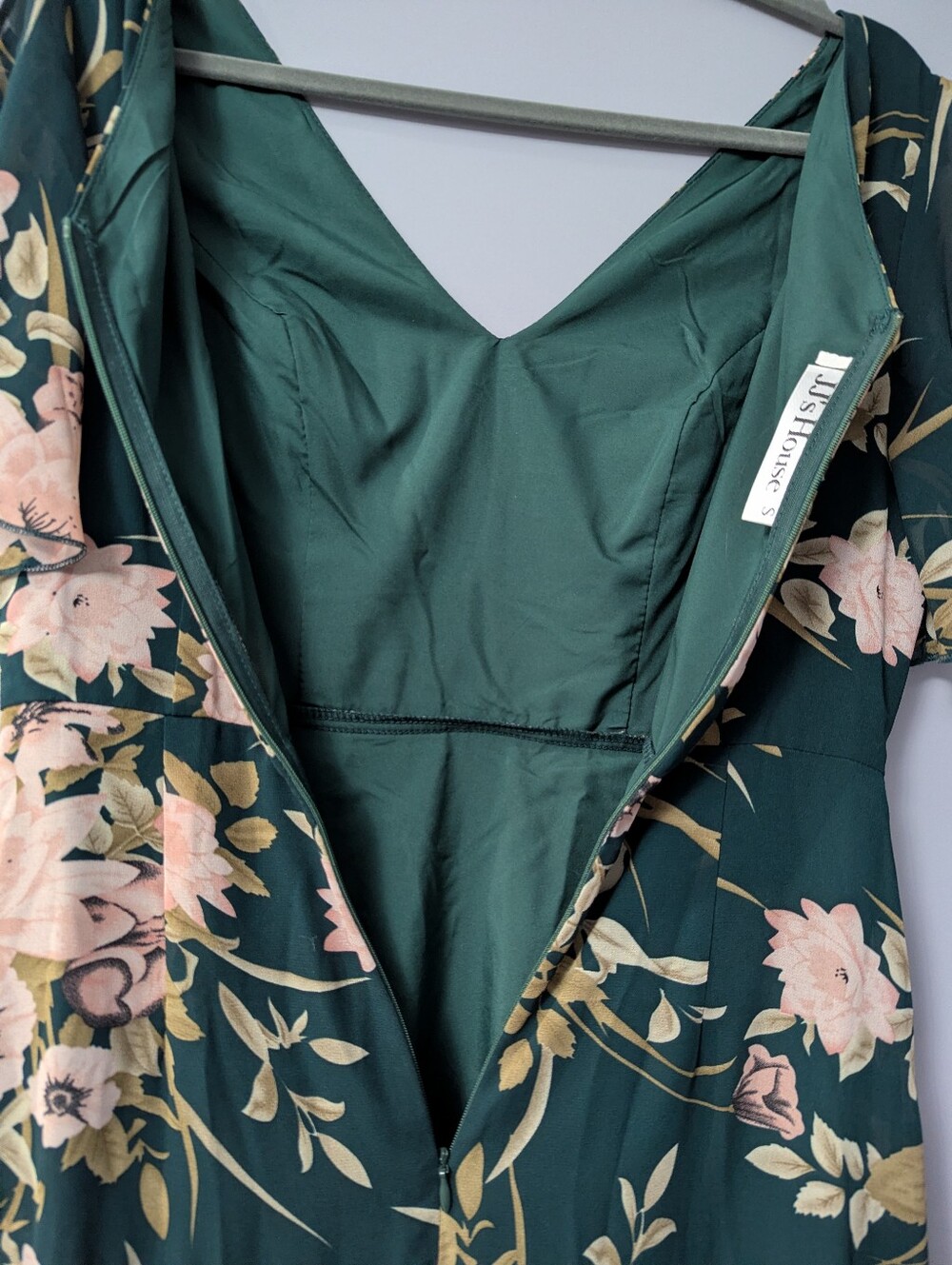 JJ's House Hiliana Hunter Green Floral Chiffon Midi Dress Size S Wedding Guest - Picture 5 of 9